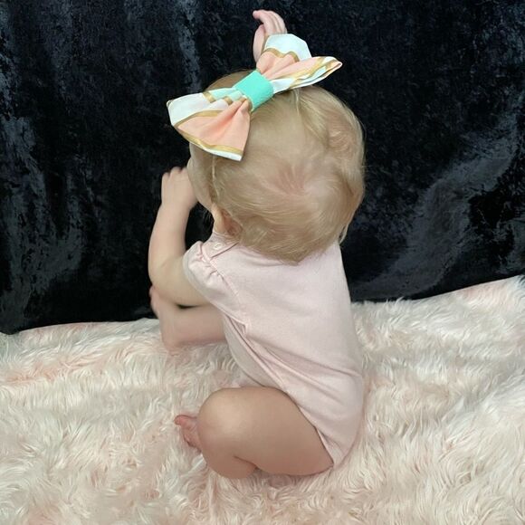 Handmade Geometric teal, pink and gold Bow - Picture 6 of 6